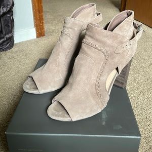 Suede open toe heels
